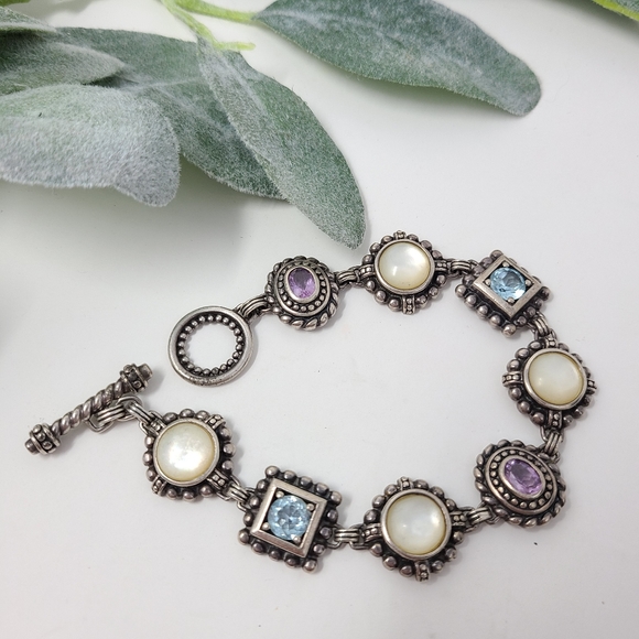 Sterling Silver Amethyst Topaz Artisan Bracelet - Picture 5 of 11